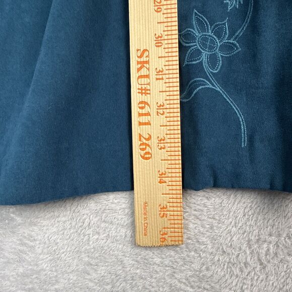 Susan Graver Faux Suede Duster Jacket Womens XL/1X? Teal Embroidered Floral Boho - Picture 6 of 9